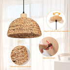 12" Boho Rattan Pendant Lights 1-Light Hand Woven Pendant Light Wicker Light Fixtures Ceiling Hanging for Kitchen Island Bedroom, Living Dining Room,Foyer