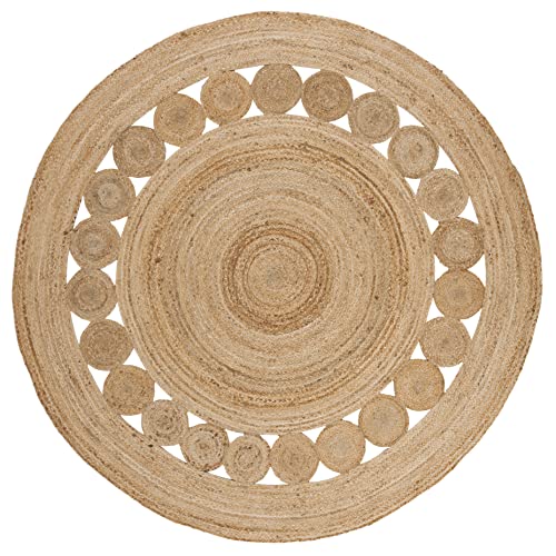 SAFAVIEH Area Rug 6' Round - Natural Fiber Collection - Natural Brown, Handmade Jute, Boho Farmhouse Braided Design (NF364A) - color: Natural, size: 6' (Round)