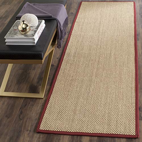 SAFAVIEH Natural Fiber Collection Runner Rug - 2'6" x 6', Maize & Burgundy, Sisal, Woven Design with Border (NF141D) - color: Maize/Burgundy, size: 2'6" x 6' (Runner)