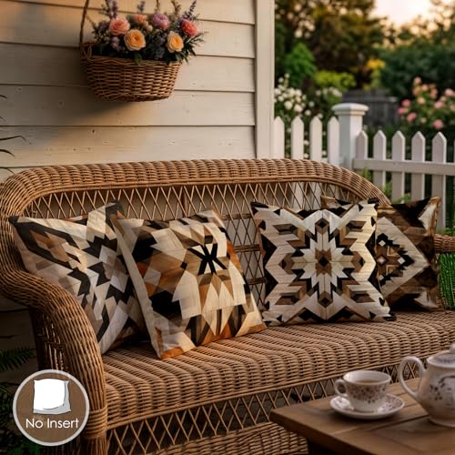 OBSEDE Rustic Aztec Wood Decorative Throw Pillow Covers 18x18 Set of 4 Faux Linen Cushion Cases Single-Sided Print Faux Wood Geometric Accent Pillows for Couch Sofa - color: Rustic Aztec Wood