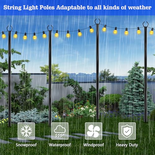 SINLEY 6 Pack String Light Poles,10 Ft Metal Poles with Fork for Outdoor String Lights,Outdoor Light Poles with Fork,Poles/Post/Stand for Outside,Patio,Deck,Backyard,Garden Wedding,Party - style: 6 Pack String light pole