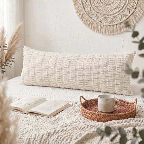 Fancy Homi Decorative Throw Pillow Covers for Bed Couch Bedroom Bench, Soft Corduroy Solid Pillow Case, Rustic Farmhouse Boho Room Decor,36" x 14" (Pack of 1),Cream - color: Cream, size: 36" x 14" (Pack of 1)