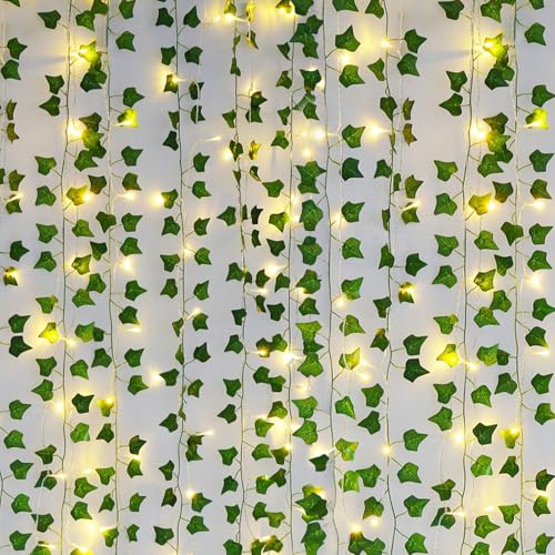 Freyalife Fake Vines for Room Decor(24Pack168Ft),with CE Certified 160 LED String Lights,Artificial Plant Ivy for Aesthetic Home Bedroom Wall Wedding Party Office Patio Indoor, Outdoor Garden Décor - color: Ivy String Lights-usb Battery Box, size: 24Pack