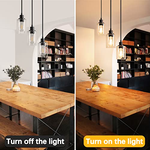 MAXvolador Industrial 3-Light Pendant Light, Adjustable Hanging Light Fixture with Clear Glass Shade, Pendant Lighting E26 Base Ceiling Lamp, Black - color: Black