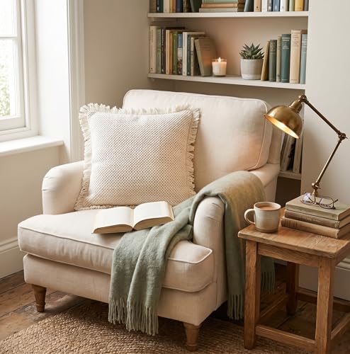 SanVia Cotton Throw Pillow Covers 20x20 – Handwoven Jacquard Texture, Fade-Resistant, No Pilling – Hidden Zipper, Decorative Cushion Cover for Sofa, Couch, Bed – Insert Not Included (Farmhouse, White) - color: Cream, size: 20" x 20"
