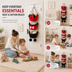 3 Tier Hanging Basket Organizer, Over the Door Woven Storage Baskets with Hooks, Cute Bow Wall Hanging Basket for Nursery Organization, Playroom Storage, Bathroom and Bedroom, Red Black
