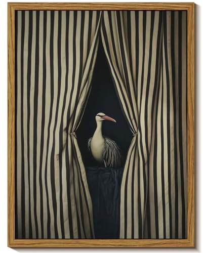 Framed Moody Crane Canvas Wall Art Vintage Eclectic Bird Wall Decor 8x10in | Bird Wall Art Whimsical Elegant Animal Poster Prints Humorou Grey Heron Picture Funny Quirky Artwork Painting Wall Decor - color: Bird, size: 10"L x 8"W