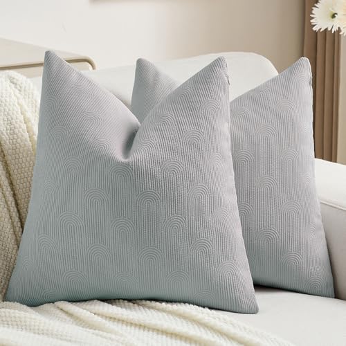 FUTEI Pack of 2 Chenille Decorative Throw Pillow Covers 24x24 Inch,Soft Cozy Striped Geometric Patterns European Cushion Case,Modern Home Decor for Couch Bed Living Room,Dusty Blue - color: Dusty Blue, size: 24" x 24" (Pack of 2)