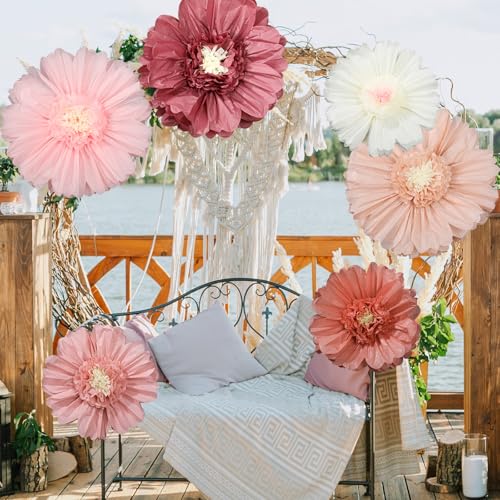 Giegxin 6 Pcs 31.5", 24" Pink Giant Paper Flower Boho Large Tissue Paper Flower for Wall Big Pink Pom Pom Floral Decorations for Wall Wedding Bridal Shower Baby Shower Tea Party Nursery Birthday Decor - color: Pink, size: 31.5", 24"
