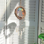 Dream Catcher - Dreamsum 7 Chakra Tree of Life Dream Catcher Native Boho Dreamcatcher Rattan Wall Decor, Handmade Natural Rattan Brown Crystal Hanging Decor for Bedroom Living Room (Dark Brown) - style: Rattan-Crystal