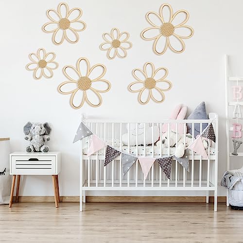 Thyle 6 Pcs Daisy Wall Decor Wooden Daisy Wall Sculptures Art Flowers Signs Hanging Plaque for Home Nursery Bedroom Farmhouse Bathroom Decorations Housewarming Gifts(Wood Color) - color: Wood Color