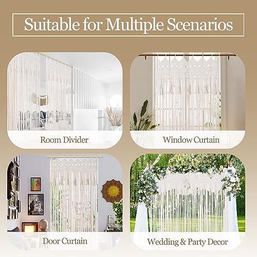 BECHAEO Boho Macrame Beaded Curtain Handmade Door String Curtain for Doorway Window Cotton Tassels Beads Hanging Room Divider Hallway Closet Bedroom Living Room Decor, White - 1 Panel 35" W x 79" L - size: 35"W x 79"L (Pack of 1)