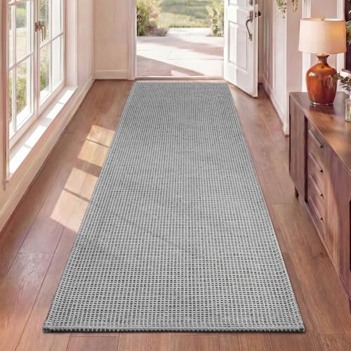 Runner Rug for Hallway 2x6, Machine Washable Rug Runner Non Slip, Boho Woven Kitchen Runner, Low-Pile Indoor Entryway Rug for High Traffic Areas, Living Room, Laundry Room (2'x6', Grey) - color: Grey, size: 2' x 6'