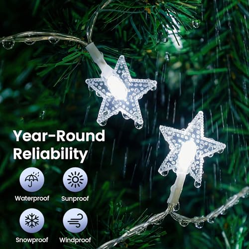 HEYFUNi White Star String Lights with Remote, 16FT 50 LED USB Battery | Remote control, 2/4/6/8H timer, 8 modes, 4 Brightness & Speed, USB or battery powered for bedroom, dorm, nursery decor - color: White, size: 50 LED-Battery&USB
