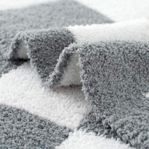 Carriediosa Checkered Throw Blanket 50" X 60", 400GSM Ultra Soft Microfiber Fuzzy Fluffy Reversible Cute Preppy Knitted Blankets Cozy Plush Fall Throws for Couch, Bed, Sofa, Grey - color: Check - Grey, size: 50" X 60"