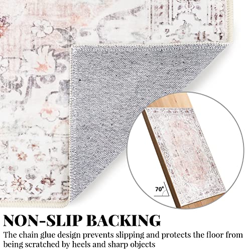 MUJOO Pink Area Rug Small Area Rugs Boho Machine Washable Rugs Non Slip for Entryway Kitchen Bathroom Bedroom Vintage Soft Low-Pile 2'x3' Flowers - color: Pink, size: 2' x 3' (Rectangular)