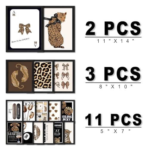 ANERZA 16 PCS Framed Leopard Wall Art Decor, Cheetah Wall Prints for Bedroom, Preppy Gallery Wall Frame Set, Trendy Posters for Living Room Aesthetic, Funky Collage Kit, Dorm Artwork - color: Brown, size: 12"x15" Framed