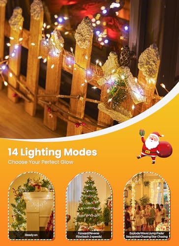 Flowing Fairy Lights Plug in with 14 Modes, 10FT 388LED Twinkle String Lights Indoor, Christmas Tree Lights Indoor Waterproof for Bedroom Christmas Home Room Decor, Warm White + Cool White - color: Warm White & Cool White, size: Flowing - 1pc