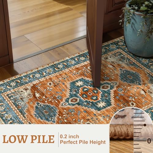 Tangsoo Oriental Small 2X3 Washable Rugs for Entryway, Vintage Non Slip Rug Carpet, Indoor Front Door Rug, Door Mat Indoor Entrance Soft Low Pile Throw Rugs for Entry Kitchen Bedroom Orange/Blue - color: Orange/Blue, size: 2' X 3' (Rectangular)