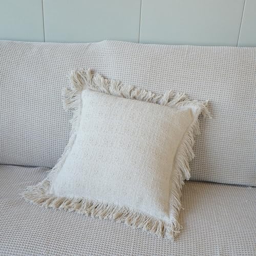 Solid Color Throw Pillow Cover with Fringe Tassels Super Soft Bed Pillow Shams Farmhouse Neutral Decorative Pillowcase for Sofa Couch Bed (Patternd,18"x18") - color: Pattern D, size: 18"x18",Throw Pillow Covers