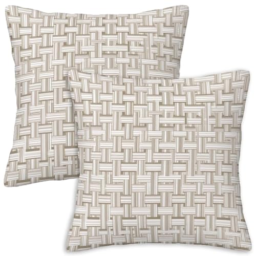 Basketweave Throw Pillow Covers 18x18 Set of 2 | Beige Ivory Decorative Cushion Covers | Neutral Farmhouse Pillow Cases for Couch Sofa Bed Living Room - color: Basket Weave
