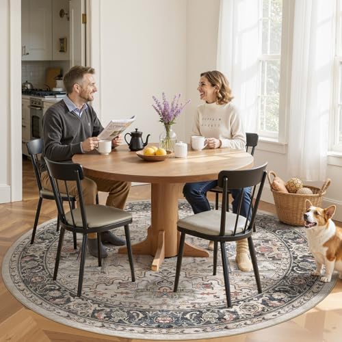 Area Rug for Living Room - 8x8 Large Soft Washable Oriental Vintage Floral Carpet Safe for Babies & Pets - Fade Stain Resistant Non Slip Rugs for Bedroom Dining Room Nursery Dorm Office Home Decor - color: Multi Color, size: 8' x 8' (Round)
