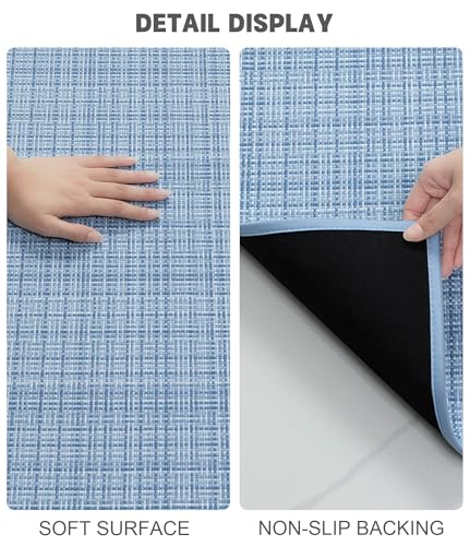 YIHOUSE Bathroom Rugs Sets 2 Pieces, Blue Ultra Thin Bath Mats Fit Under Door, Absorbent Quickly Dry Rubber Backing Braided Bath Mat Set, Non Slip Washable Bath Rugs for Bathroom Floor, Blue - color: Blue Multi, size: 2pieces