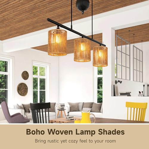 6 Pcs Paper Rope Lamp Shades, Rattan Lamp Shade, Boho Pendant Light Shade, Woven Lampshade with Metal Frame, 4.7 x 4.7 x 5.9 in, Creative Lighting for Home, Living Room, Bedroom