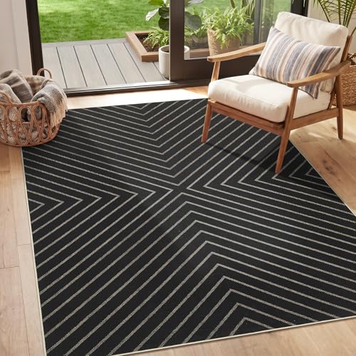 Garvee Striped Easy Jute Outdoor Patio Rug, 3x5 Washable Rugs for Entryway Porch, Non Slip Farmhouse Neutral Non Shedding Indoor Outdoor Carpet for Entry Kitchen Guestroom Deck Foyer 3'x5' Black - color: Striped|black, size: 3' x 5' (Rectangular)