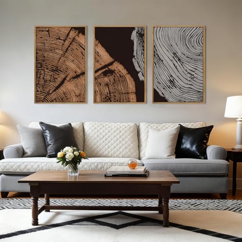 ANHUIB Tree Ring Wall Art 16x24 Inch Black Wall Painting Modern Wood Stump Wall Decor Neutral Minimalist Artprints Set of 3 for Living Room Bedroom Office - color: Tree Ring, size: 24"L x 16"W