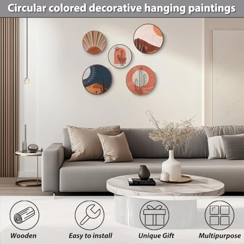 5 Pcs Boho Wall Decor Sun Cactus Decor Wall Art Bohemian Decoration Rustic Wooden Hanging Sign Wood Plaque Geometric Minimalist Modern Decoration for Living Room Bedroom Farmhouse Kitchen Wood Art - color: Multi0174