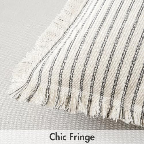MIULEE Gray Pack of 2 Pillow Covers 18x18 Inch Striped Farmhouse Couch Throw Pillow Covers with Fringe Chic Linen Decorative Cushion Covers for Sofa Living Room Bed Outdoor Home Decor - color: Gray, size: 18" x 18" (Pack of 2)