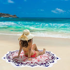 Benefeet Sox Large Mandala Beach Towel Round Microfiber Circle Beach Towels Bohemian Roundie Beach Blanket Quick Dry Beach Throw Blanket Sand Free Pool Towels, 59 Inches Purple Orange - color: Mandala, Purple Orange