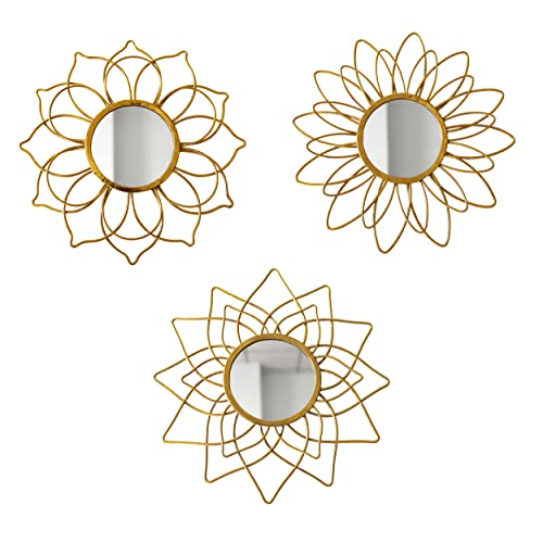 Champagne Gold Round Mirrors for Wall Pack of 3 - | 9 inch Decorative Mirrors for Valentine Wall Decor& Vintage Room Decor | Circle Mirror Modern Valentine Gifts for Women & Moms - color: Golden- B