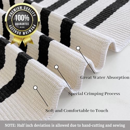 KILOCOCO Beige Striped Rug 3x5 Indoor Outdoor Rugs Front Door Rugs Hand Woven Cotton Washable Striped Layered Doormats for Front Porch/Kitchen/Farmhouse/Entryway/Patio - color: Light Beige and Black Stripe, size: 3' x 5' (Rectangular)