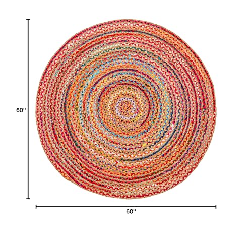 Hausattire Bohemian Braided Rug 5' Round - Multi Color, Rustic Hand Woven Rag Rugs for Kitchen, Kids Bedroom, Living Room | Colorful Farmhouse Pet Friendly Reversible Decorative Carpet - color: Multi Color, size: 5' (Round)