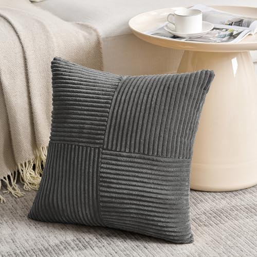 Fancy Homi 2 Packs Dark Gray Samll Decorative Throw Pillow Covers 12x12 Inch with for Couch Bed Sofa, Rustic Farmhouse Boho Home Decor, Soft Corss Patchwork Corduroy Square Cushion Case 30x30 cm - color: Dark Gray, size: 12" x 12" (Pack of 2)
