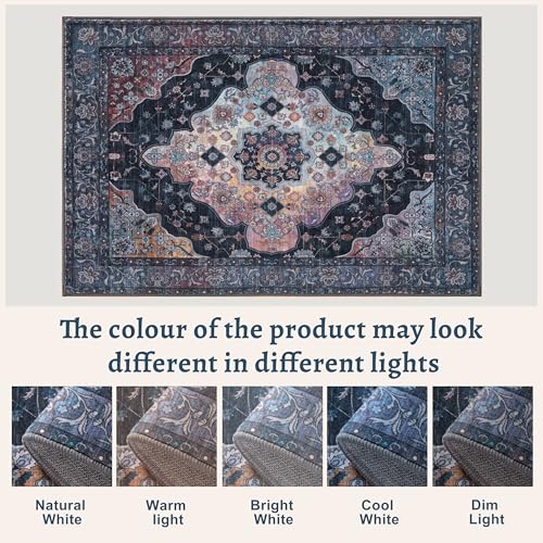 2x3 Entryway Rug, Vintage Rug with Non Slip Backing, Washable Rugs Low Pile Indoor Small Area Rug for Front Door Entrance Kitchen Bedroom Bathroom, Blue/Multi Retro Doormat Carpet - color: Navy/Multi, size: 2' X 3' (Rectangular)
