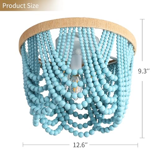 Bohemian Lighting Bohemian Chandelier Handmade Beaded Chandelier Bohemian Ceiling Beaded Lighting 3 Shallow Wood Beads Chandelier Nursery Bedroom Chandelier (Blue) - color: Blue