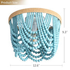 Bohemian Lighting Bohemian Chandelier Handmade Beaded Chandelier Bohemian Ceiling Beaded Lighting 3 Shallow Wood Beads Chandelier Nursery Bedroom Chandelier (Blue) - color: Blue