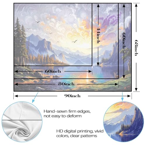 Wegklazax Sunset Lake Tapestry, Scenic Mountain Forest Wall Art for Room Decor, Vibrant Nature Home Decor 90" L x 70" W - color: White Blue, size: 90"L x 70"W