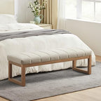Zihanhome 52.7" Bedroom Bench for End of Bed, Modern Upholstered Teddy Fabric Entryway Bench & Dining Bench, Footrest Stool Bench with Solid Wood Frame for Bedroom, Living Room (Camel) - color: Camel