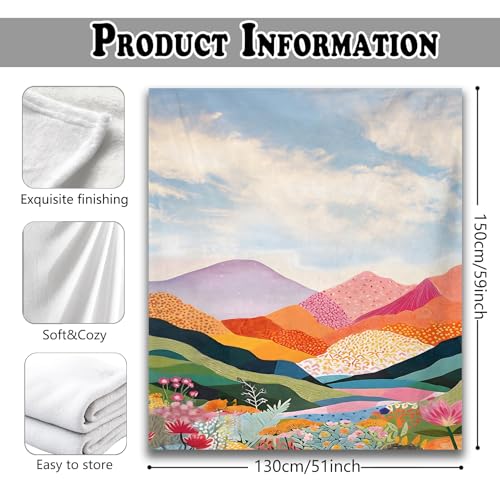 Abstract Colorful Mountain Throw Blanket for Couch, Modern Home Decor, Maximalist Wildflower Nature Landscape Throw Blanket for Bedroom Living Room Home Decoration, 50x60 Inches - color: Color_6