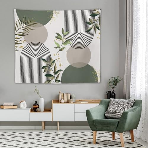 Boho Green Leaf Tapestries,Mid Century Abstract Leaves Tropical Palm Modern Minimalist Geometric Wall Hanging Neutral Home Decor Art for Living Room Bedroom Dorm 40"x30" - color: Boho Leaf-12, size: W40xL30in