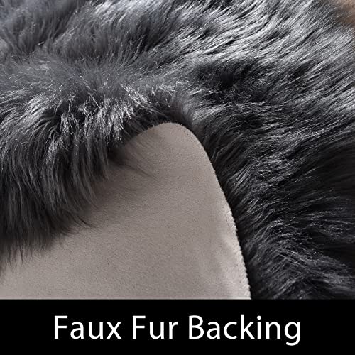 Latepis Dark Grey Small Bedroom Rugs 2x3 Washable Rugs Soft Shaggy Fuzzy Faux Sheepskin Fur Rug for Cushion Cat Mat Home Décor, Rectangle - color: Dark Grey, size: 2' x 3' (Rectangular)