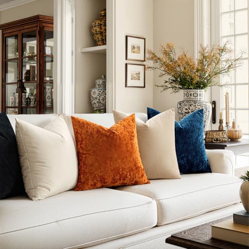 MIULEE Velvet Throw Pillow Covers Set of 2, Soft Neutral Decorative Pillow Cases with Luxurious Textured Vintage Cushion Covers for Home Decor Couch Sofa Bed,Burnt Orange 18x18 inch - color: Burnt Orange, size: 18" x 18" (Pack of 2)