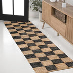 JONATHAN Y Theo Woven Jute Checkerboard Natural/Black Runner Rug, 2x8, Modern, Farmhouse, Rustic, Lodge, Easy-Cleaning for Living Room, Bedroom, Kitchen, Non-Shedding (NRF203B-28) - color: Natural/Black, size: 2' x 8' (Runner)