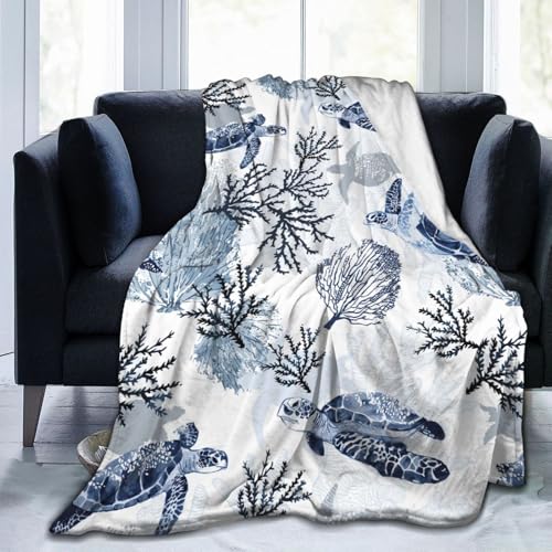 Sea Turtle Blanket Ocean Throw Blanket Soft Warm Cozy Fuzzy Plush Turtle Throw Blanket Gifts for Girls Boys Women Sea Turtle Lightweight Fleece Flannel Gifts Blankets for Kids Adults 40"X50" - color: Blue Sea Turtle Coral, size: 50"x40"