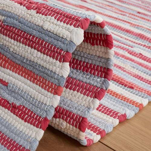 SAFAVIEH Rag Rug Collection Accent Rug - 3' x 5', Red & Multi, Handmade Boho Stripe Cotton, Ideal for High Traffic Areas in Entryway, Living Room, Bedroom (RAR129R) - color: Red/Multi, size: 3' x 5' (Rectangular)