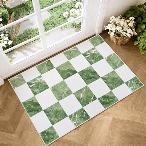 Yinhua Checkered Rug 2x3, Green and White Entryway Rug Washable Area Rugs for Entryway, Classic Geometric Non Slip Door Mat Soft Low Pile Throw Rugs Marble Small Carpet for Foyer Porch Doorway Bedside - color: Sage Green & White, size: 2x3 ft